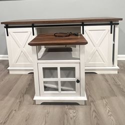 Free Delivery Available!!! Farmhouse Barn Door TV Stand & Side Table Set – Engineered Wood top, Sliding Doors