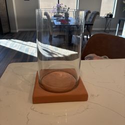 Pottery Barn  Terracotta Candle Holder With Glass Hurricane 