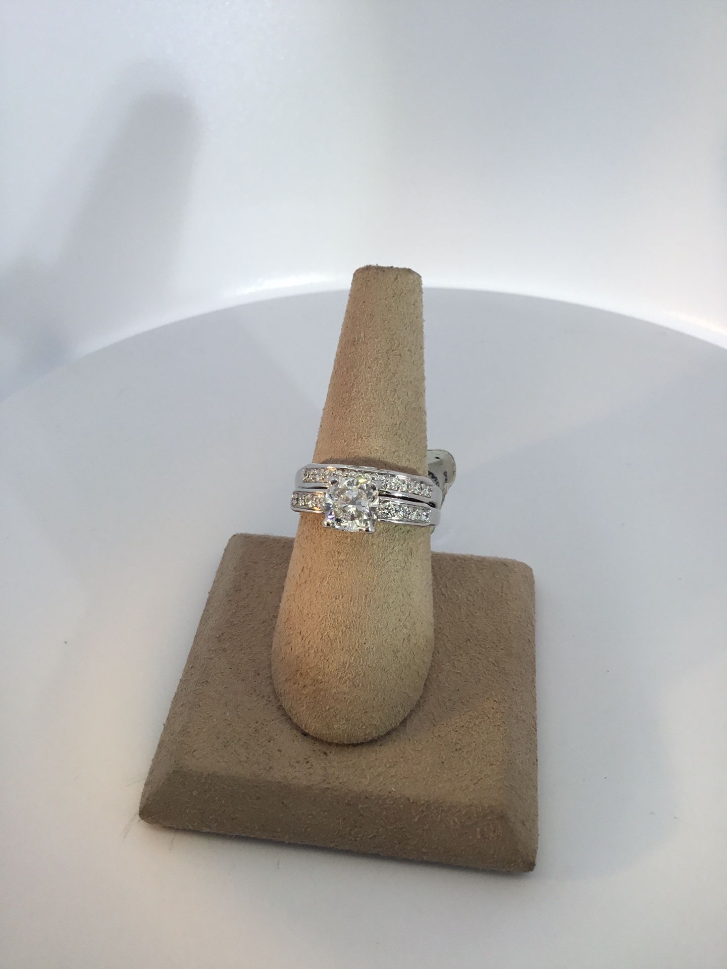 14Karat White Gold European Shank Style. Bridal Set Rings Size 7 With One 1.71Ct H VVS2 Diamond And 21=0.30 Tw Round Diamonds GIA #(contact info remov