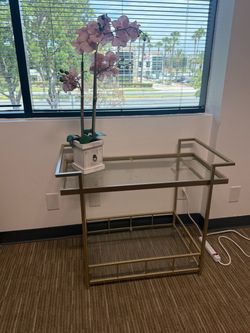 Gold Metal and Glass Two-Tier Bar Cart
