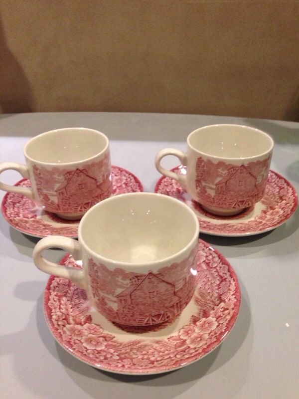 Antique Broadhurst Staffordshire Est. 1847 Ironstone Made in England cups and saucers, set of 3