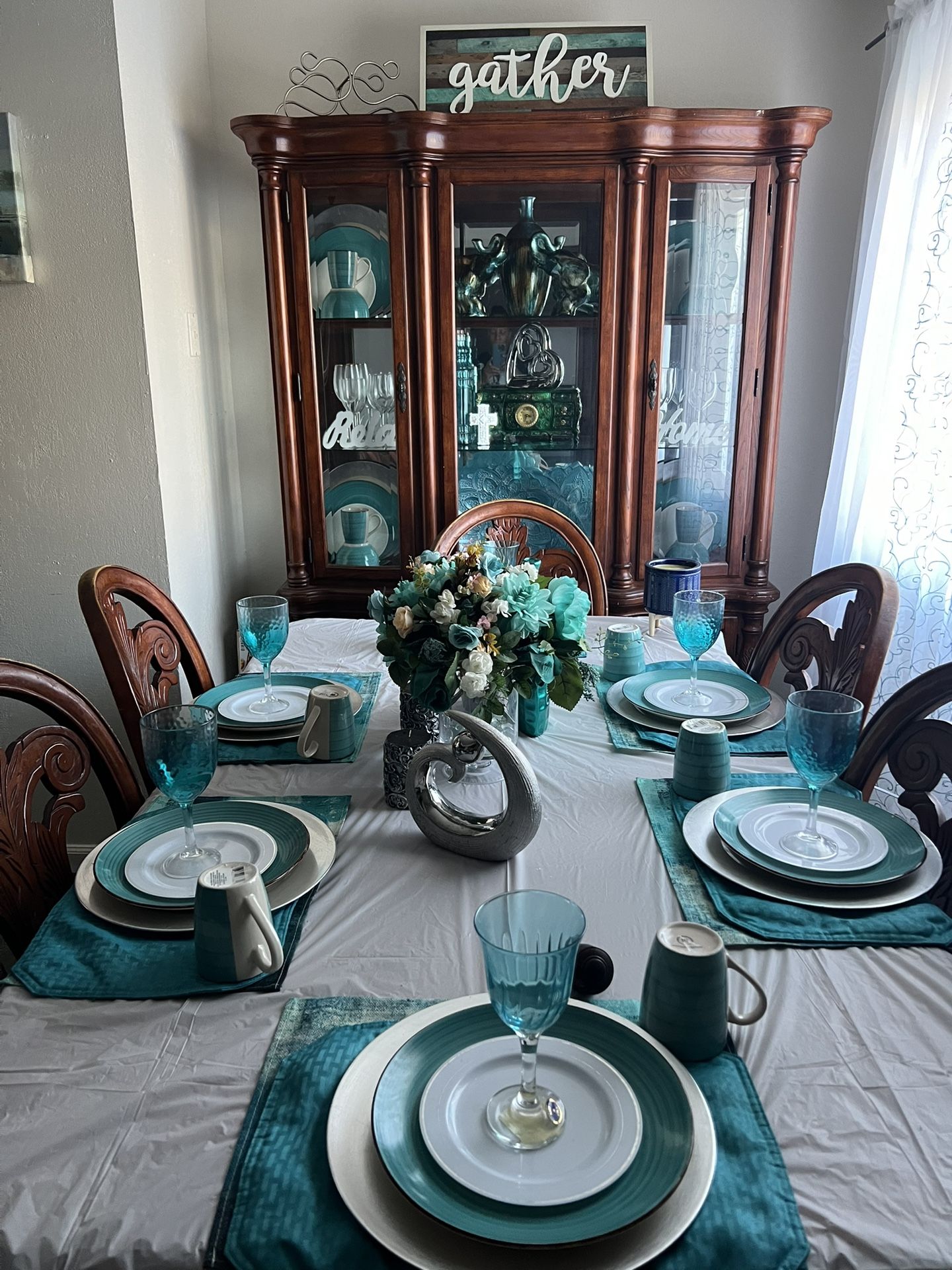Ashley Table And 6 Chairs With Curio Cabinet