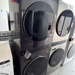 Washer and gas dryer tower laundry center gas