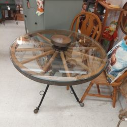 Wagon Wheel Table and Four Chairs