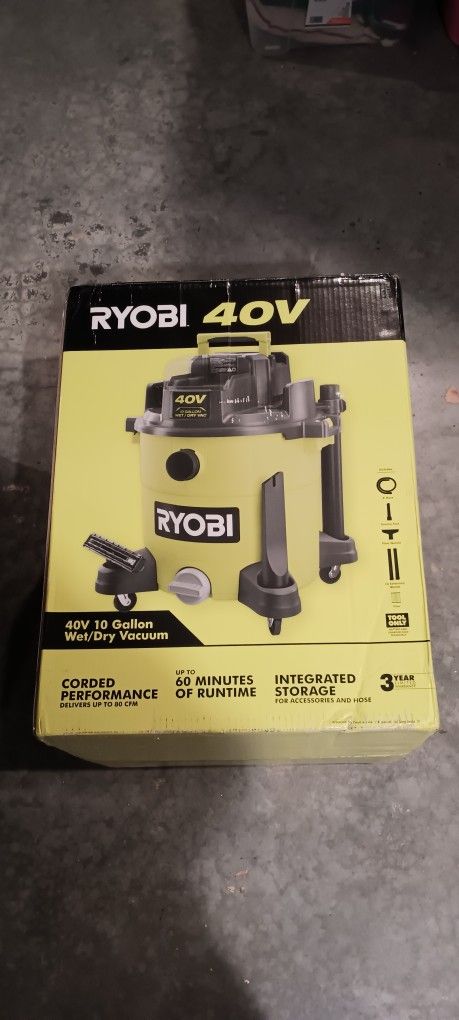 NEW RYOBI RY40WDO1B 40V 10 Gal. Cordless Wet/Dry Vacuum (Tool Only)