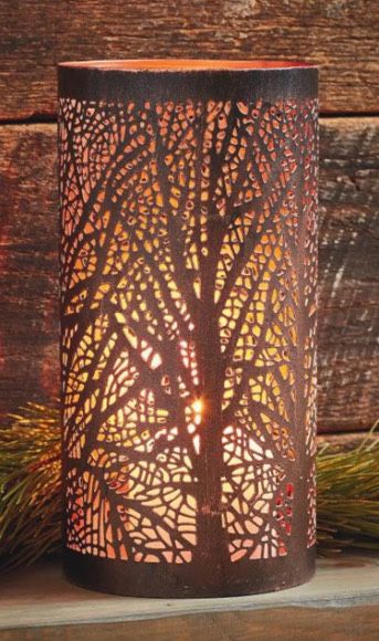 Bronze River Birch Trees Pillar Candle Lantern with Glass insert 7.5” X 4.5” - Just beautiful when candle is lit inside 2 available $10 each