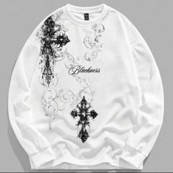Casual Gothic Street Cross Design Long Sleeve Shirt ROWME