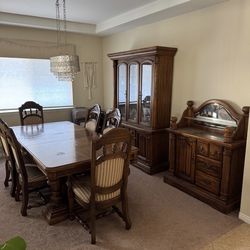 Dining room Set Table Chairs Wood Mirrored Buffet China Hutch