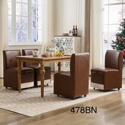 Upholstered Dining Chairs Set of 4 Swivel Dining Room Chairs Kitchen Chairs w/Casters & Storage Comfy Modern Rolling Brown Leather Chair for Living Ro