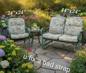 Can Deliver 1970s green Vintage outdoor All‑Aluminum Patio Chair Loveseat rocker Set