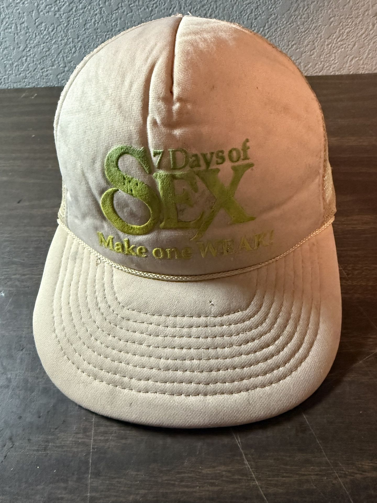 Vintage 80's 90's Foam Mesh SnapBack Trucker Hat 7 Days Of Sex Make One Weak!