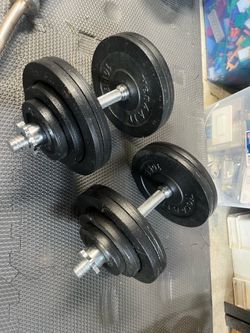 120lb of plates. Adjustable dumbbells.