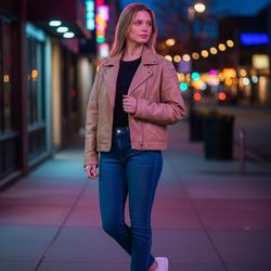 Vintage Tan Genuine Leather Jacket for Women - Stylish Biker Coat/Bomber