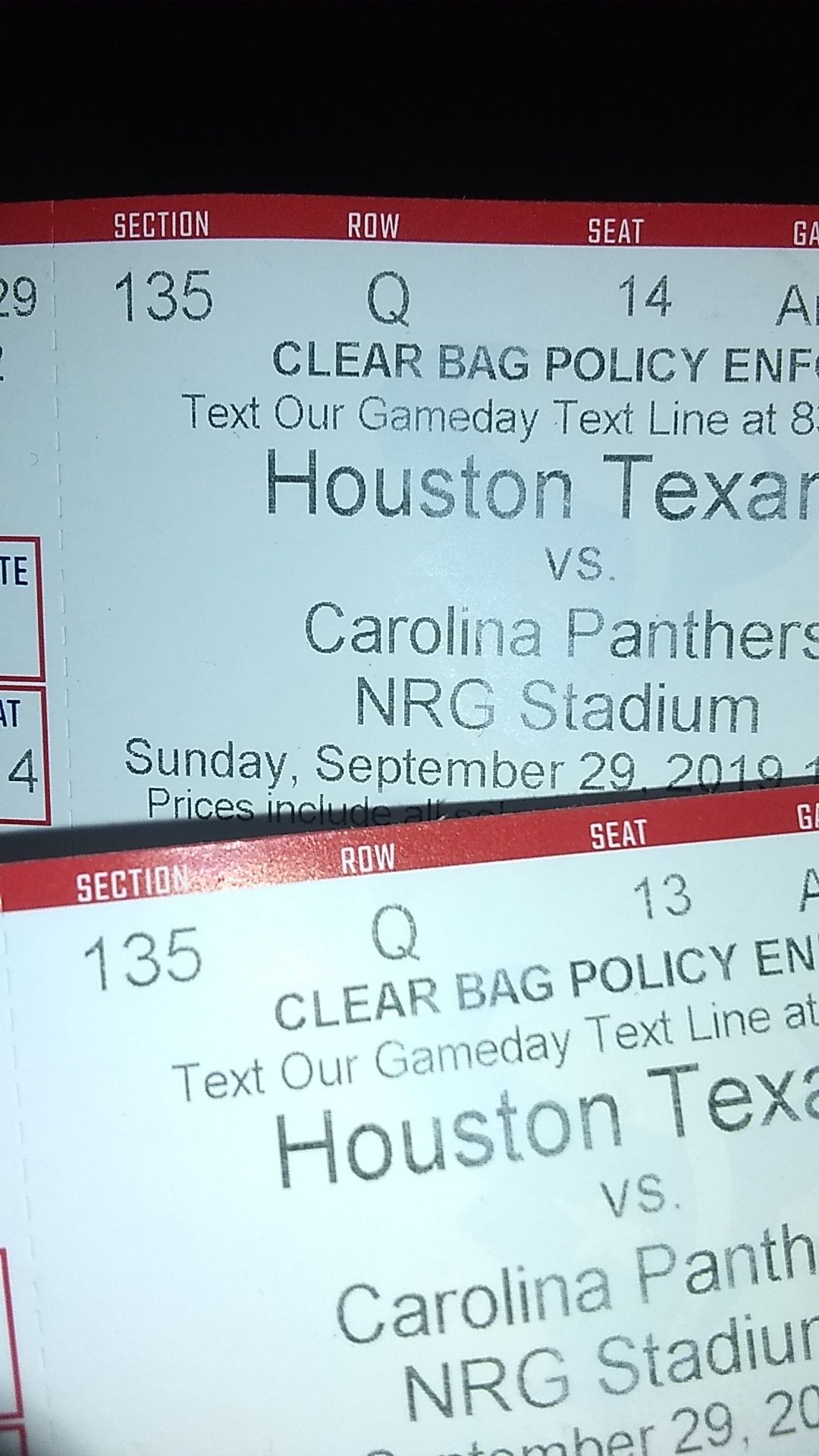 HOUSTON TEXANS TICKETS two tickets 150$