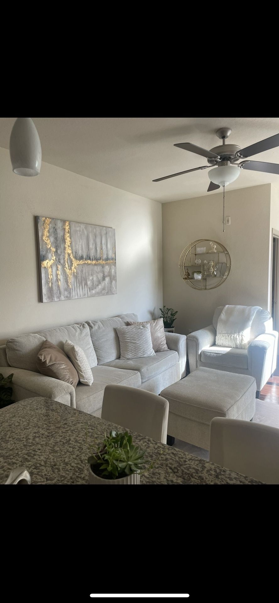 Cream 3 Peace Couch/ Sofa Sleeper, Chair, Ottoman