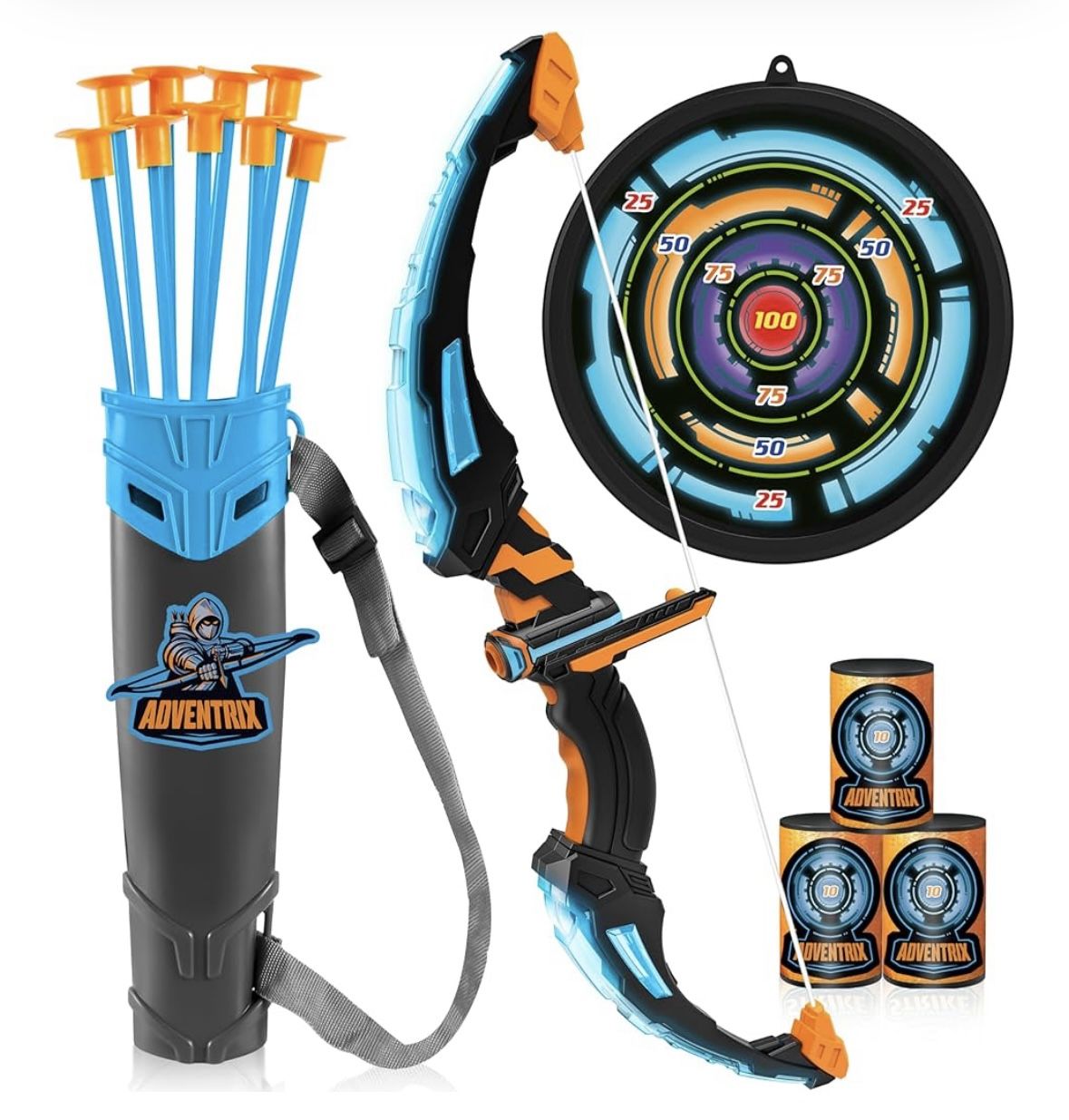 JOYIN Bow and Arrows Toy Set for Kids Luminous Archery Game Set with Luminous Bow 9 Arrows with Suction Cup Bullseye and Targets and Quiver