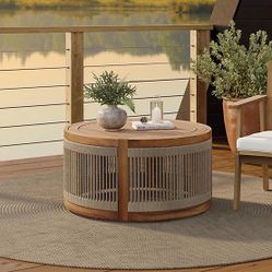 31.1 in. Wood Rope Sides Round Outdoor Coffee Table，OF2285
