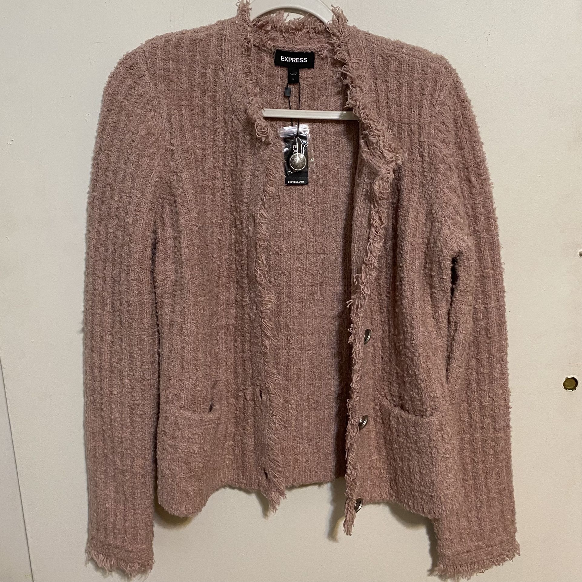 Express Chic Tweed Textured Dusty Rose Jacket 
