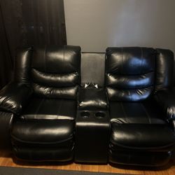 Black Leather Reclining Loveseat 