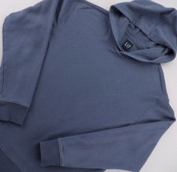 GAP Mens Blue Waffle Knit Pullover Hoodie Textured Long Sleeve Sweatshirt