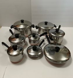 Vintage 1801  Revere  Ware  16 Piece Copper Bottom Cookware Set