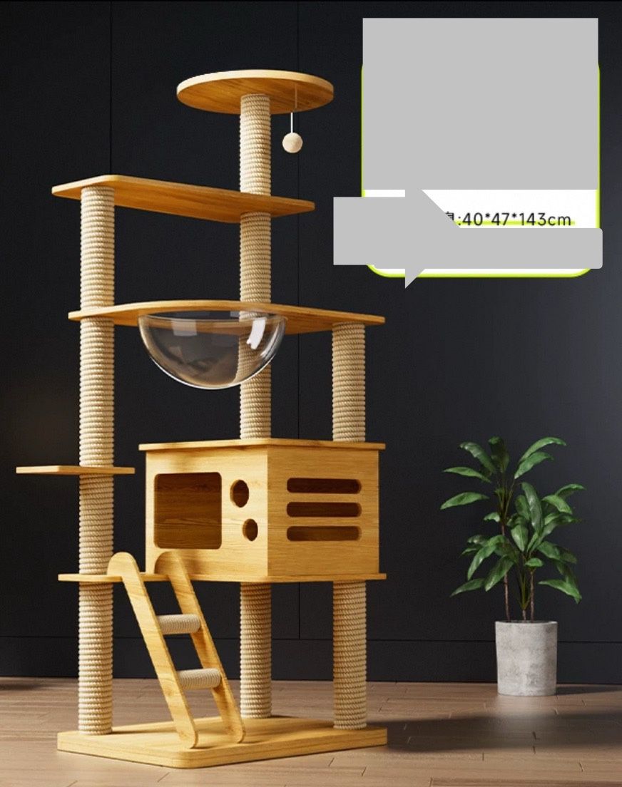 Large Cat Tree, Solid Wood Multi-Level Cat Tower with Scratching Posts, Fun Toys