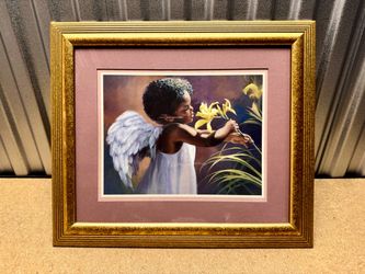 Laurie Snow Hein Framed Angel with Lilies Art Print