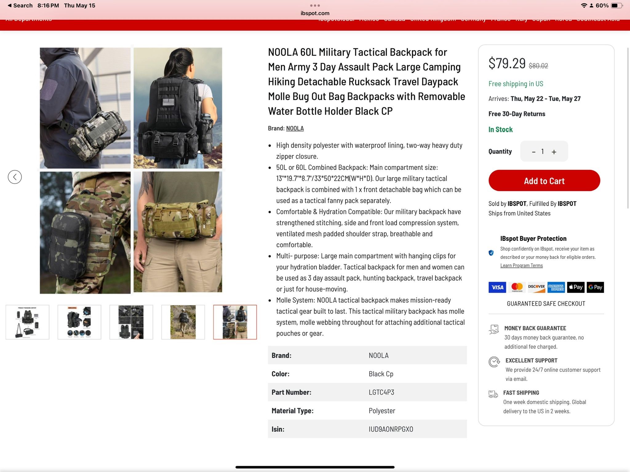 NEW NOOLA 60L Military Tactical Backpack For Men Army Three Day Assault Pack Large Camping Hiking Detachable Rucksack Travel Day Pack Molle Bug Out Ba