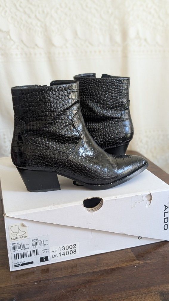 Aldo Black Snake Print Boots Women's 8