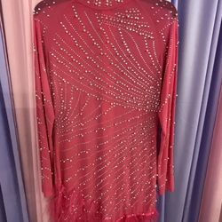 Pink Drag Queen Pearl Rhinestone Feather Show Dress