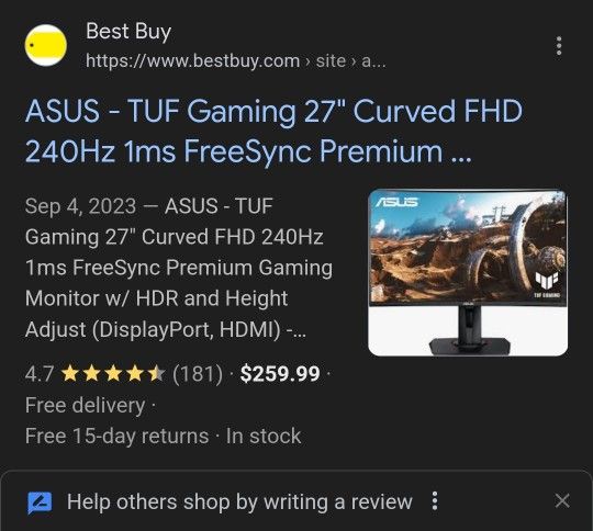 Curved 27inch Asus Tuf Gaming Monitor