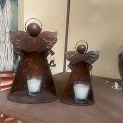 Two Bronze Angels Candle Holder