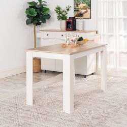 Homy Casa MUSK Modern Dining Table with Oak Grain Top and White Legs, Open Box