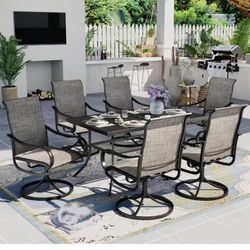 Patio Dining Set 7 Pieces Outdoor Metal Furniture Set, 6 x Patio Dining Swivel Chairs Padded with 