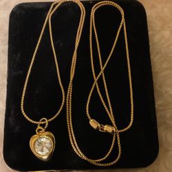 Gold Necklace With Heart Pendant With Clear Crystal 