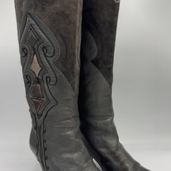 Vero Cuoio 17.25” Leather Boots Heels Womens 39.5 Brown Gray