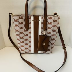 Michael Kors Vincent small shoulder tote bag w/card case wallet brown luggage