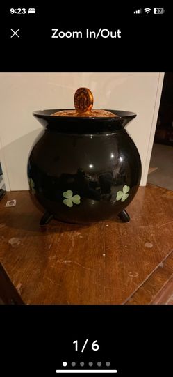 Rare! Marcus Notley Cookie Jar Irish Pot of Gold w/Coin Lid 9"