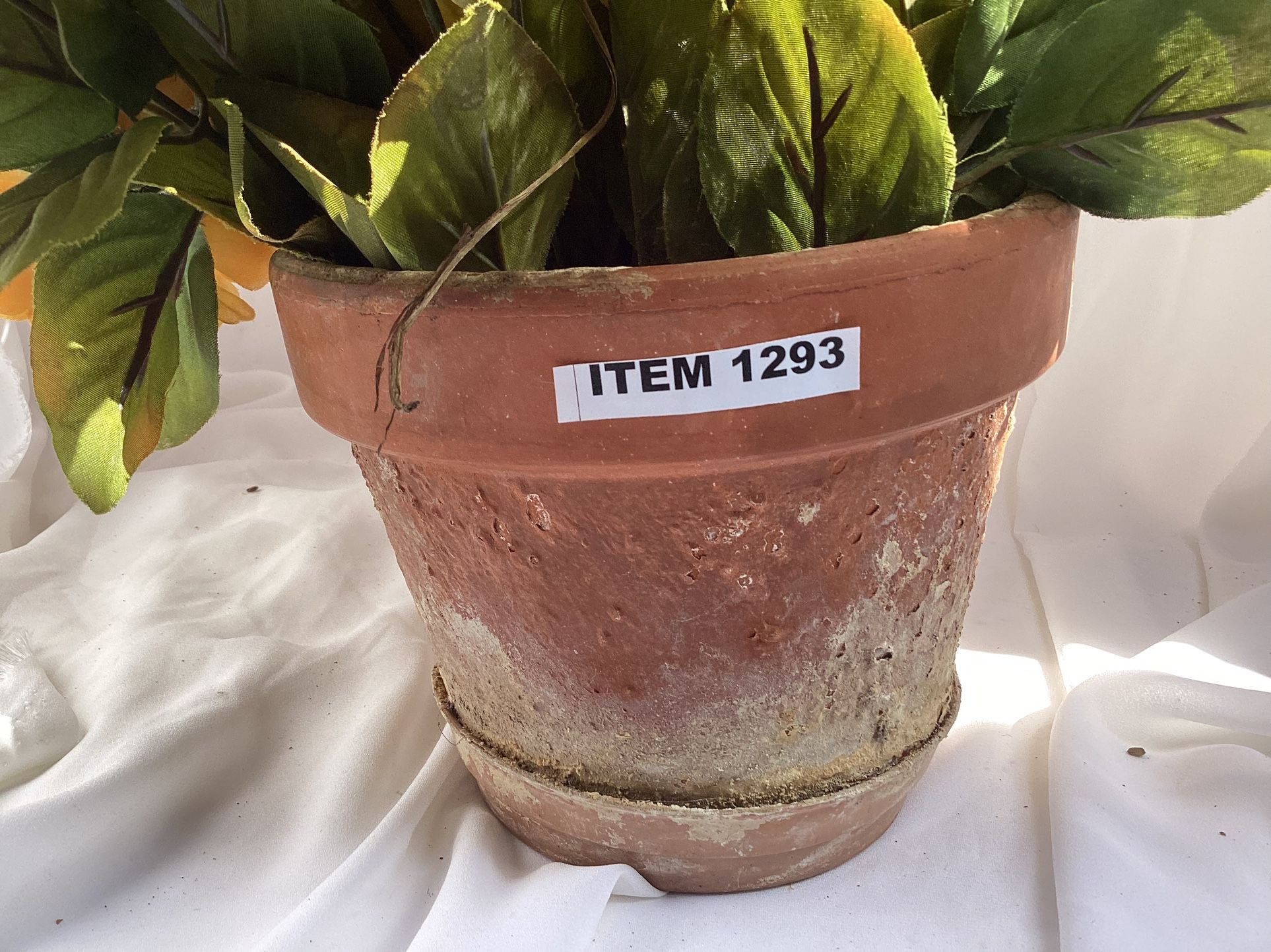 1293 Faux Fall Season Silk Flower Arrangement With Stained Pot