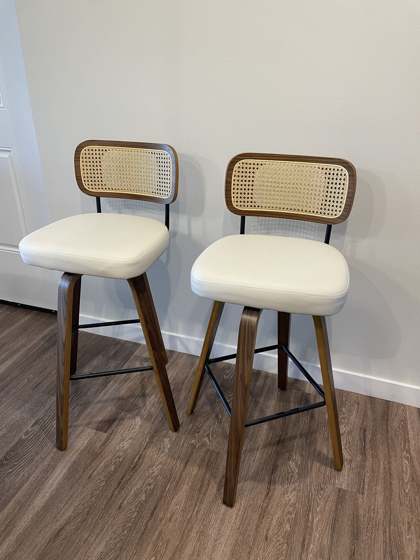Wayfair Julieza Swivel Upholstered Rattan Back Counter & Bar Stool Set Of 2