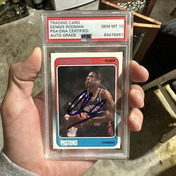 1988 Fleer Detroit Pistons Rookie Dennis Rodman Autograph PSA 10