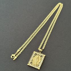 Virgin Mary Square Pendant With Stones 22 Inch Mariner Necklace