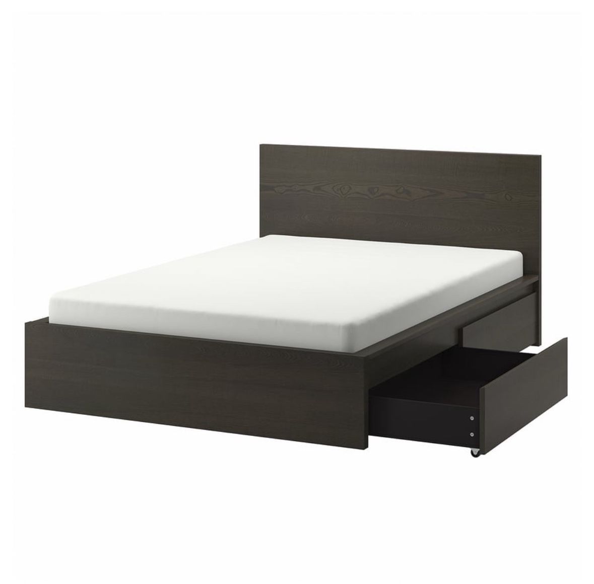 MALM IKEA Queen Black Bed With 4 Storage Drawers