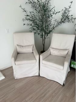Modern Cream Upholstered  Chair With Wheels