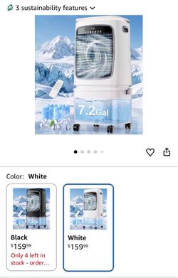 White Portable Evaporative Air Cooler 7.2 Gal