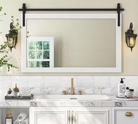 HOMEIBRO 40x26 White Farmhouse Framed Bathroom Mirror