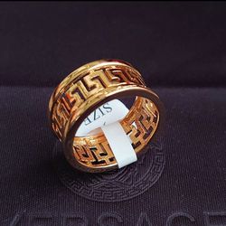 Versace Eastern Yellow Gold Greek Key Design Ring Band Cut-out Size 9 RETAIL $560
