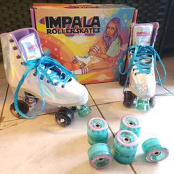 LIGHT UP IMPALA ROLLER SKATES -SIZE 9 Hologram  Silver