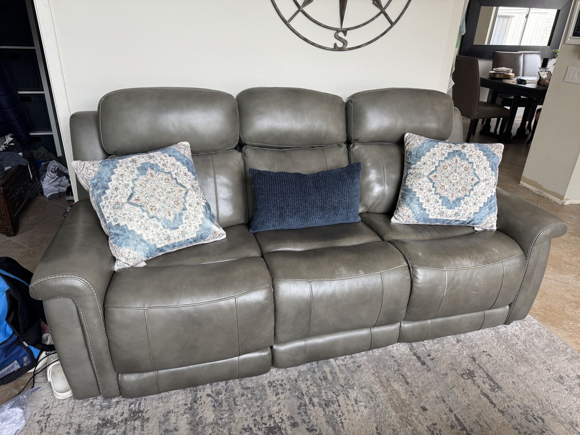Gray Leather Reclining Couch