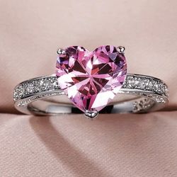 Beautiful Pink Heart Crystal Ring
